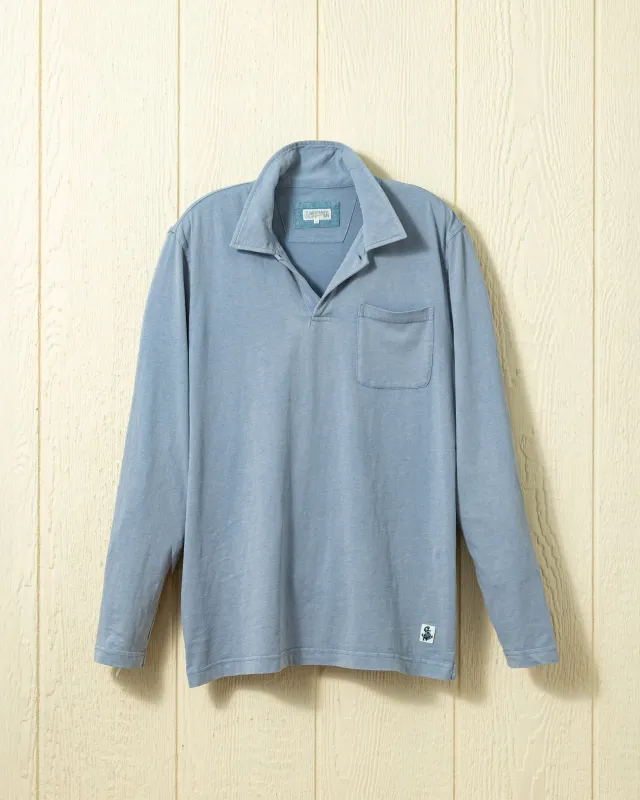 Long Sleeve Salt Washed Polo in Chambray sold by Quaker Marine Supply