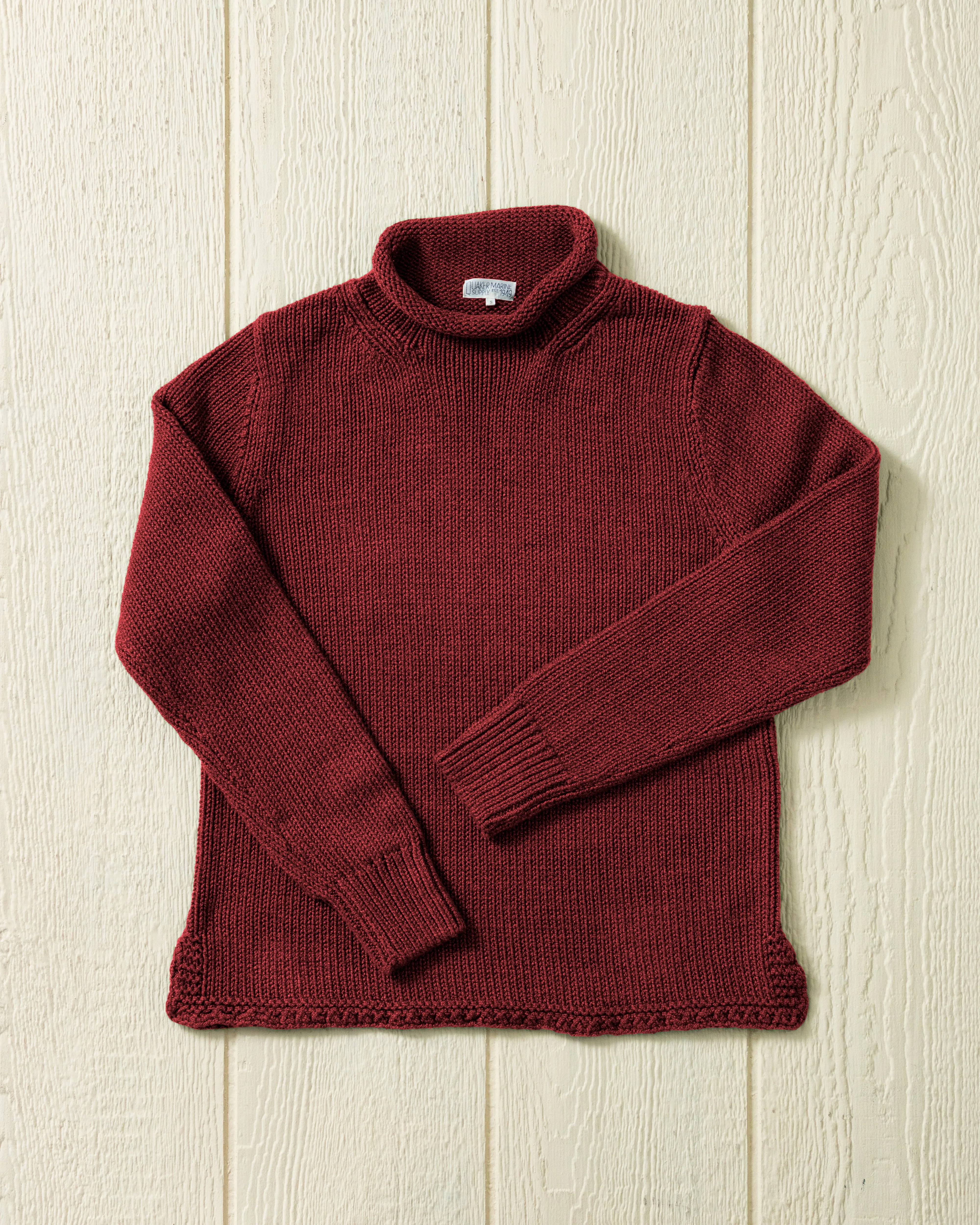 Women's Fisherman's Sweater in Cranberry Mix sold by Quaker Marine Supply