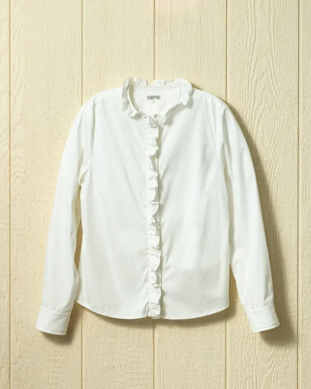 Ruffle Placket Shirt in White Broadcloth sold by Quaker Marine Supply