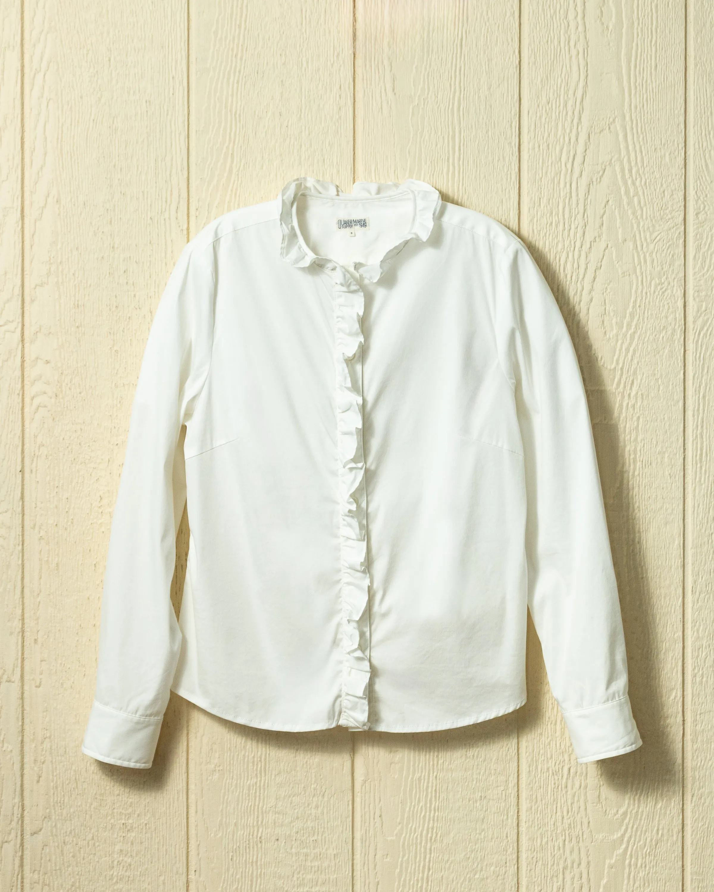 Ruffle Placket Shirt in White Broadcloth sold by Quaker Marine Supply