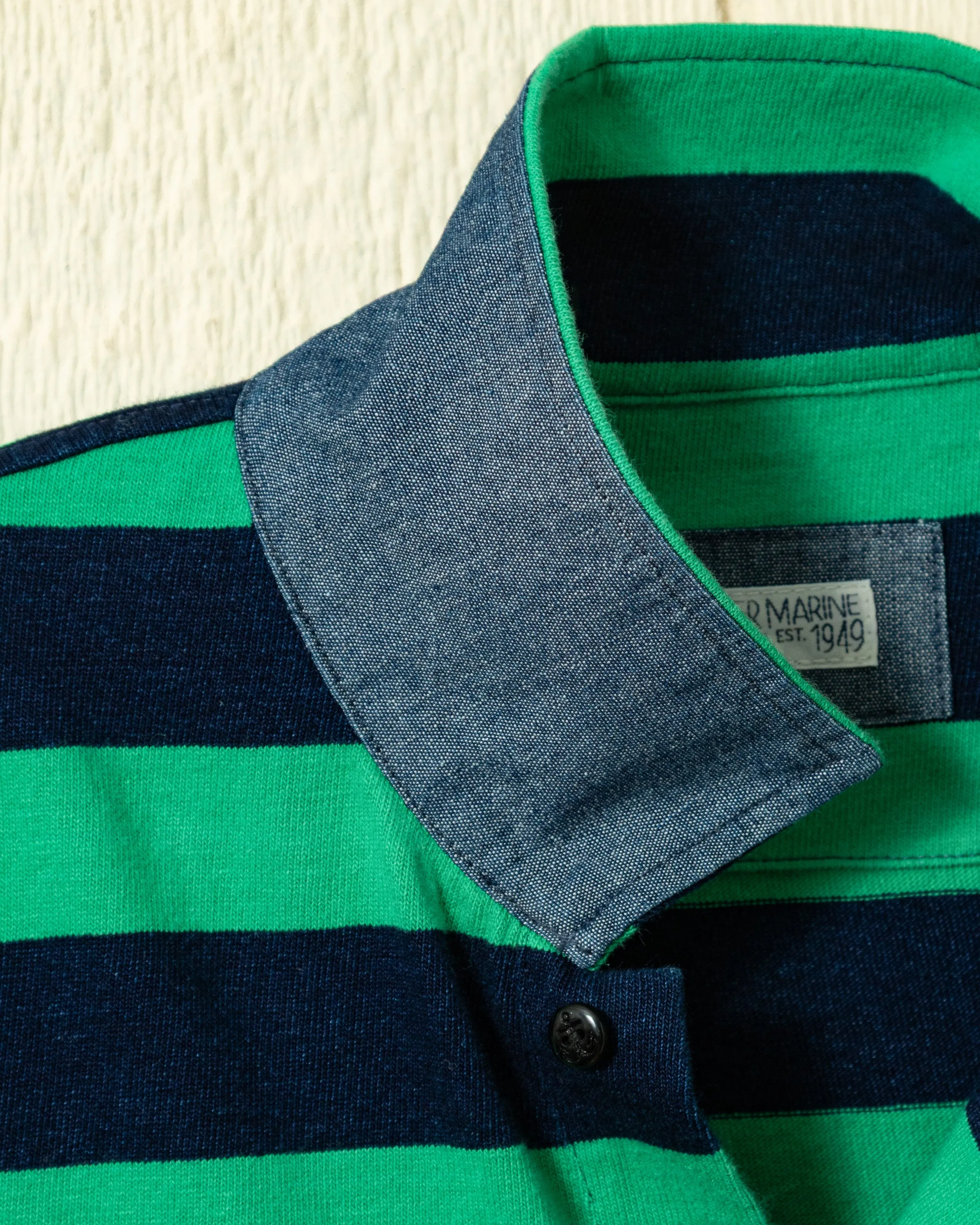 Long Sleeve Indigo Polo in Navy/Billiard Green Wide Stripe sold by Quaker Marine Supply product image thumbnail 2