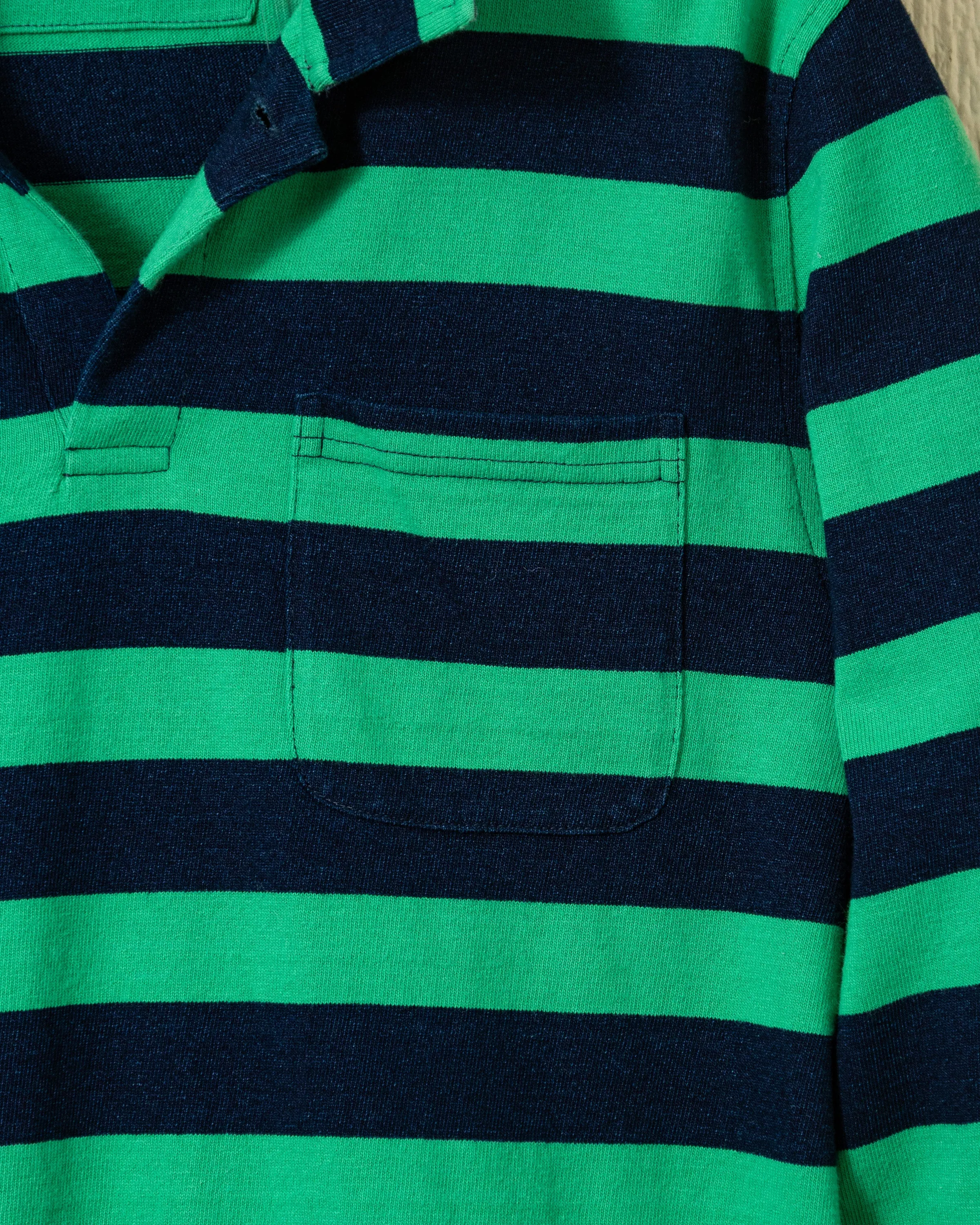 Long Sleeve Indigo Polo in Navy/Billiard Green Wide Stripe sold by Quaker Marine Supply product image thumbnail 3