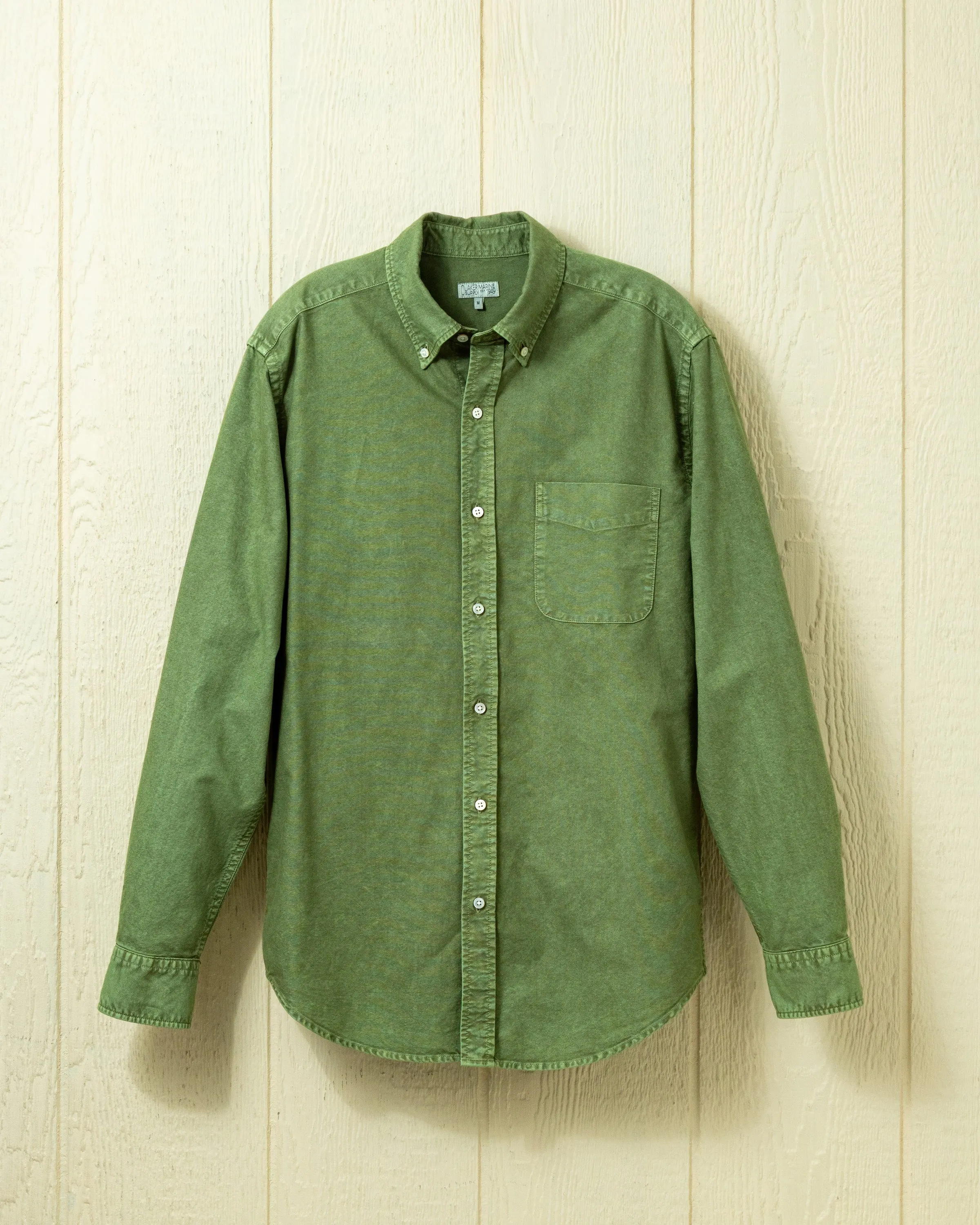 Garment Dyed Oxford Shirt in Olive sold by Quaker Marine Supply