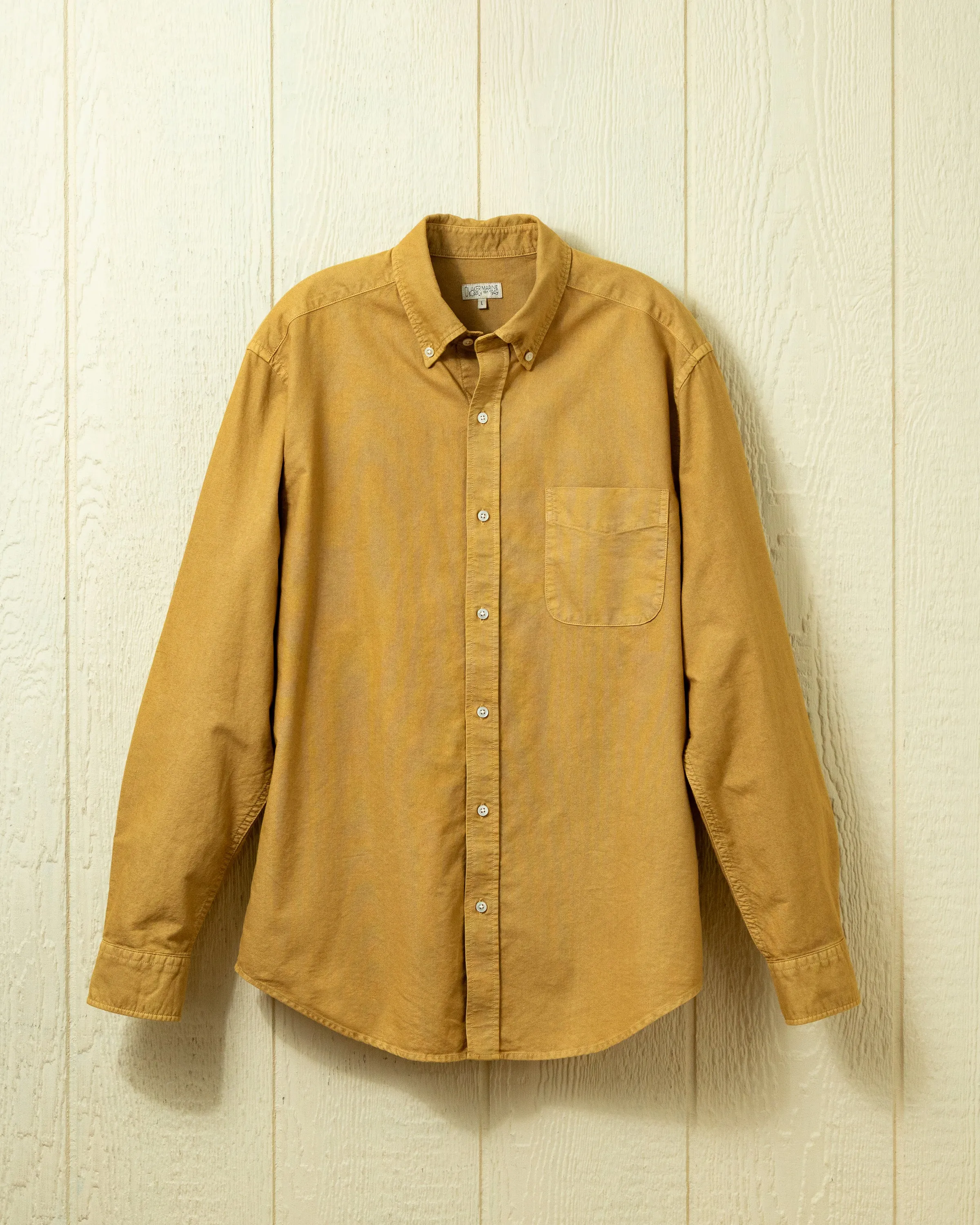 Garment Dyed Oxford Shirt in British Khaki sold by Quaker Marine Supply