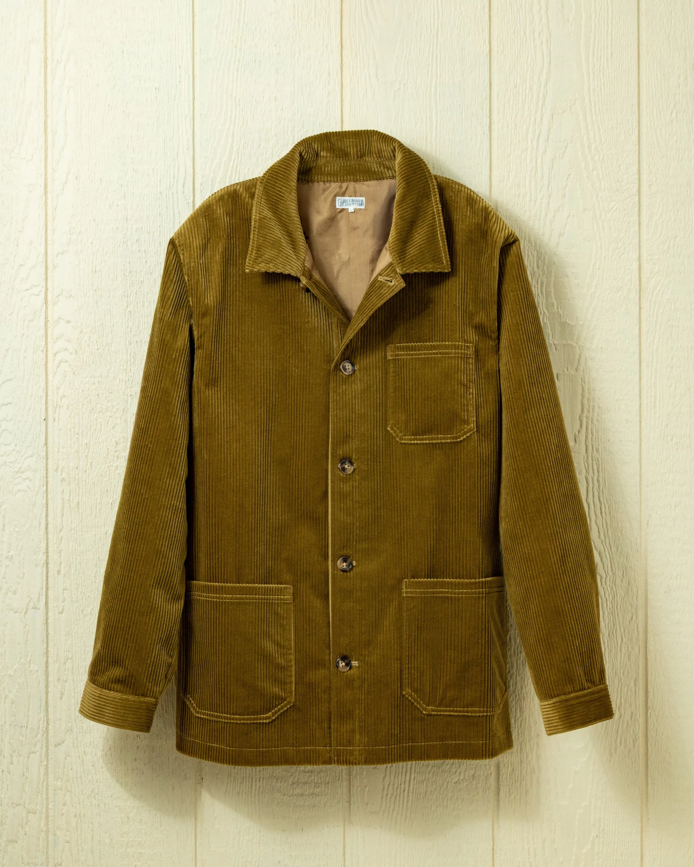 Corduroy French Workman’s Jacket in British Khaki sold by Quaker Marine Supply