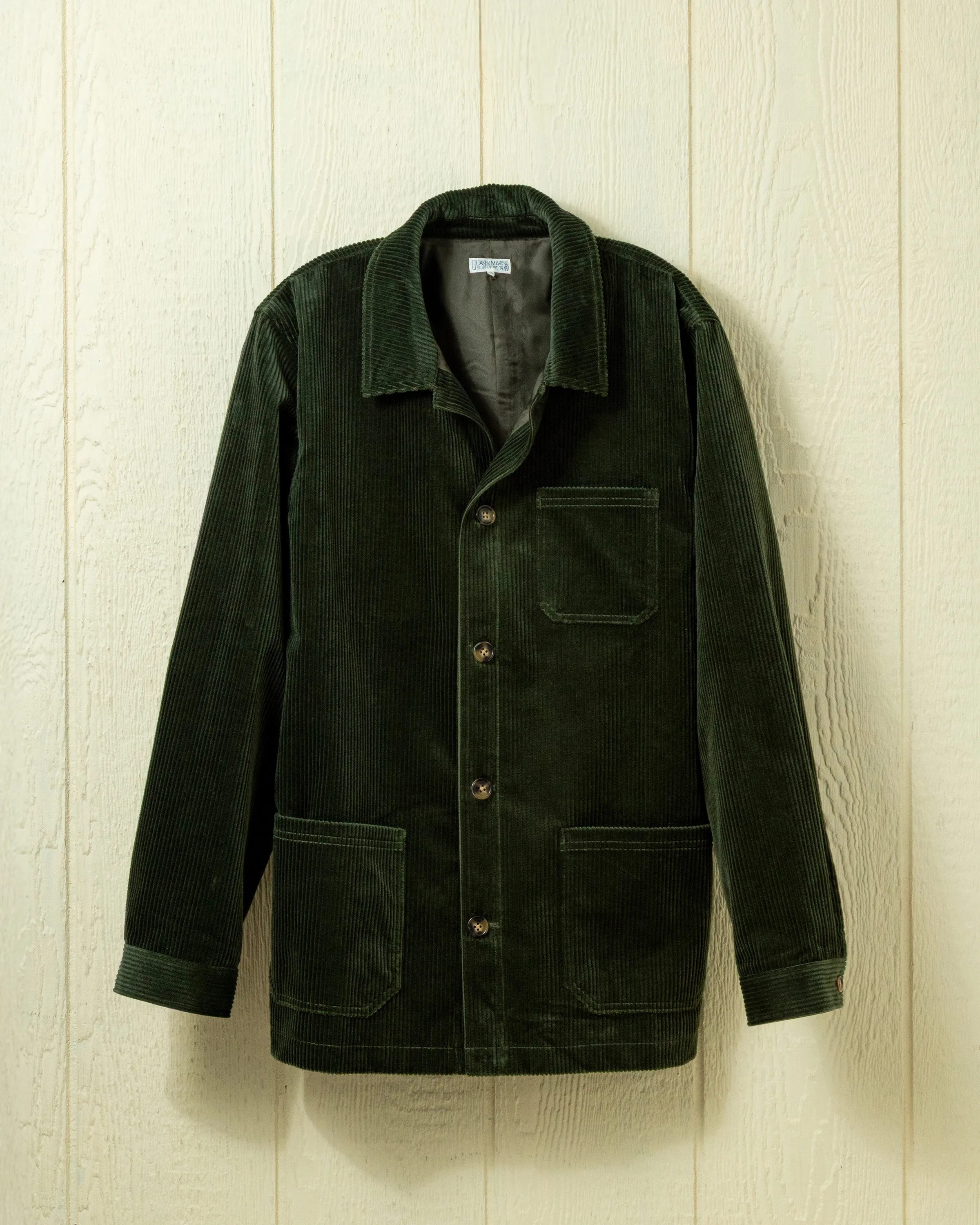 Corduroy French Workman’s Jacket in Pine sold by Quaker Marine Supply