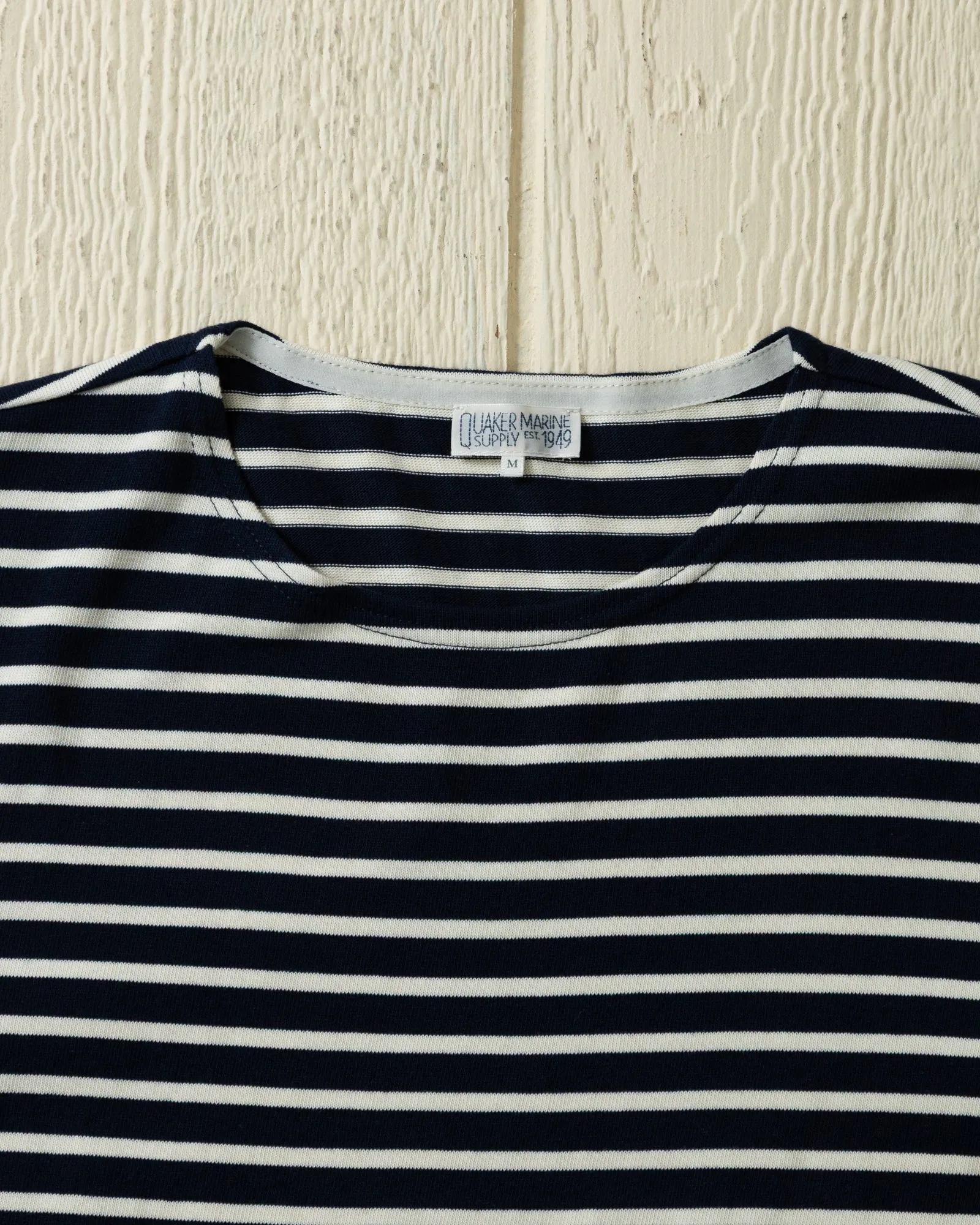 Men’s Breton Stripe Boatneck Tee in Navy/Off White sold by Quaker Marine Supply product image thumbnail 3