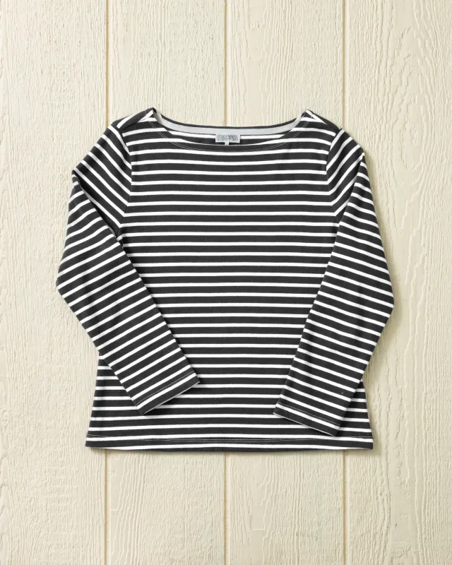 Women's Breton Stripe Boatneck Tee in Graphite/Off White sold by Quaker Marine Supply