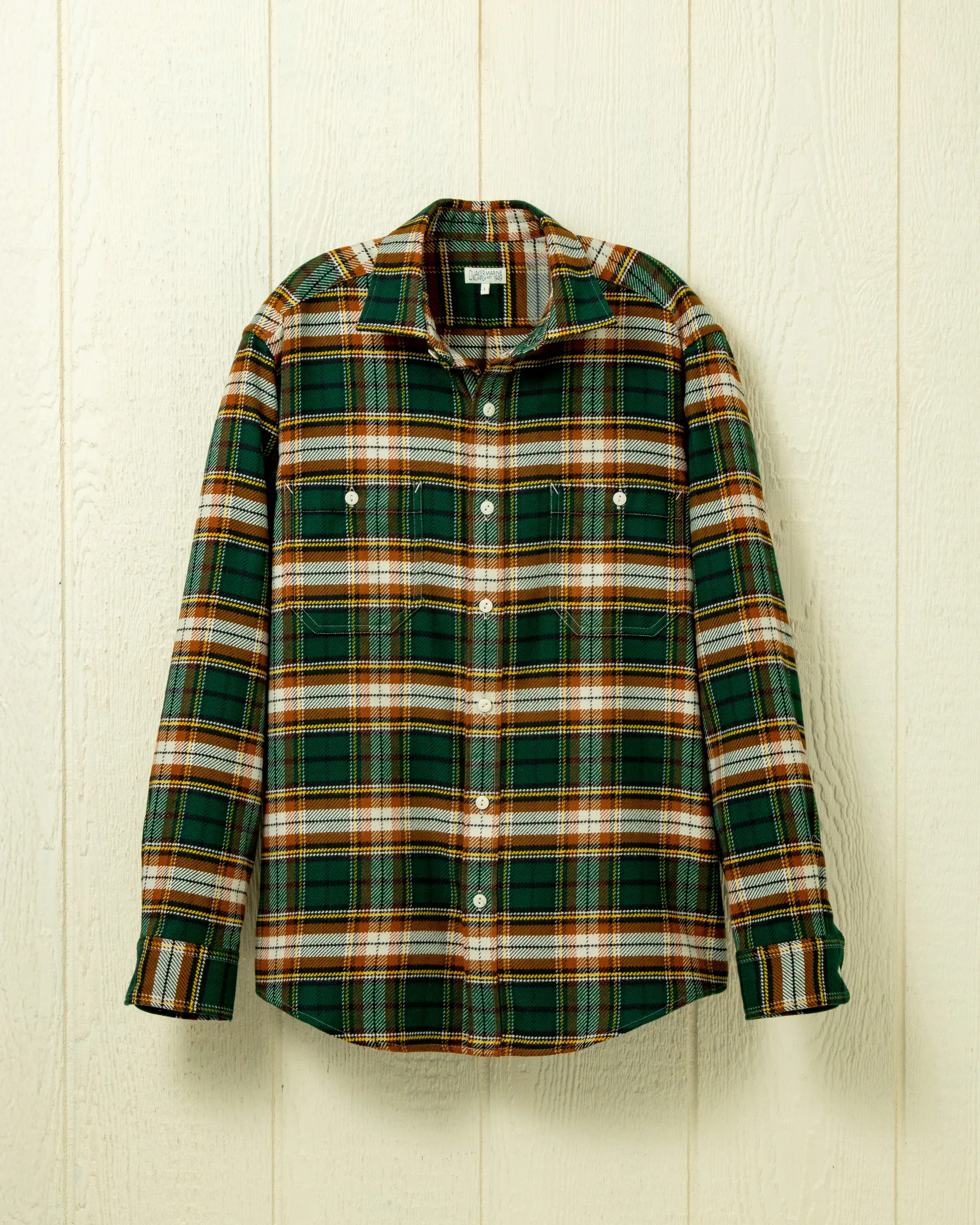 Cavalry Twill Chore Shirt in Bottle Green sold by Quaker Marine Supply
