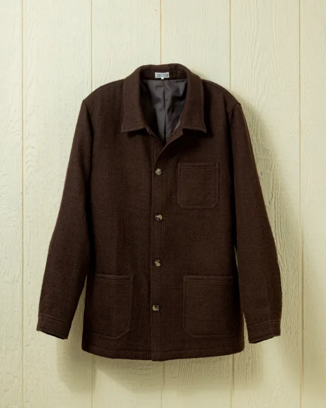 (PRE-ORDER) Wool French Workman's Jacket in Mocha Brown Basketweave sold by Quaker Marine Supply