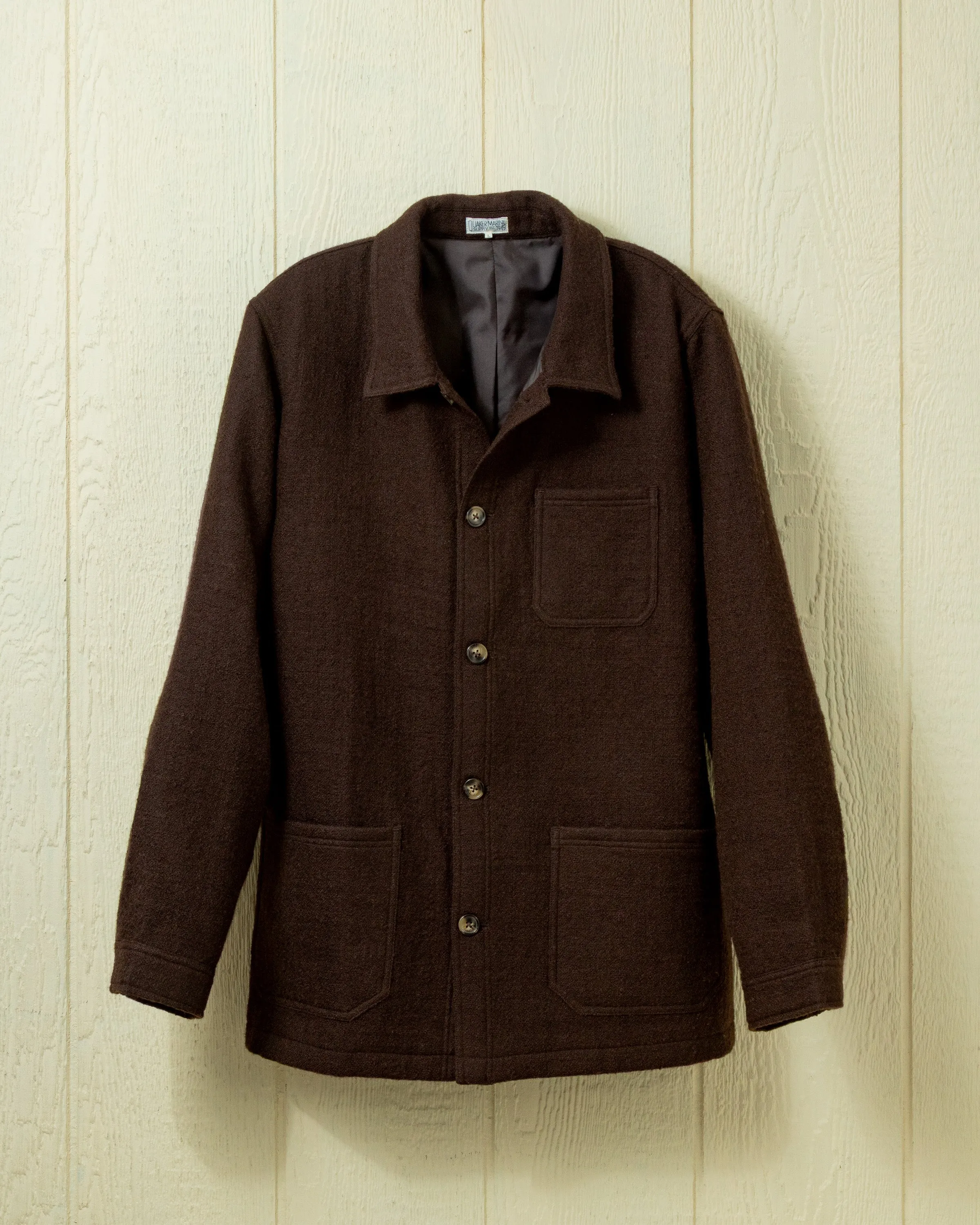 Wool French Workman's Jacket in Mocha Brown Basketweave sold by Quaker Marine Supply
