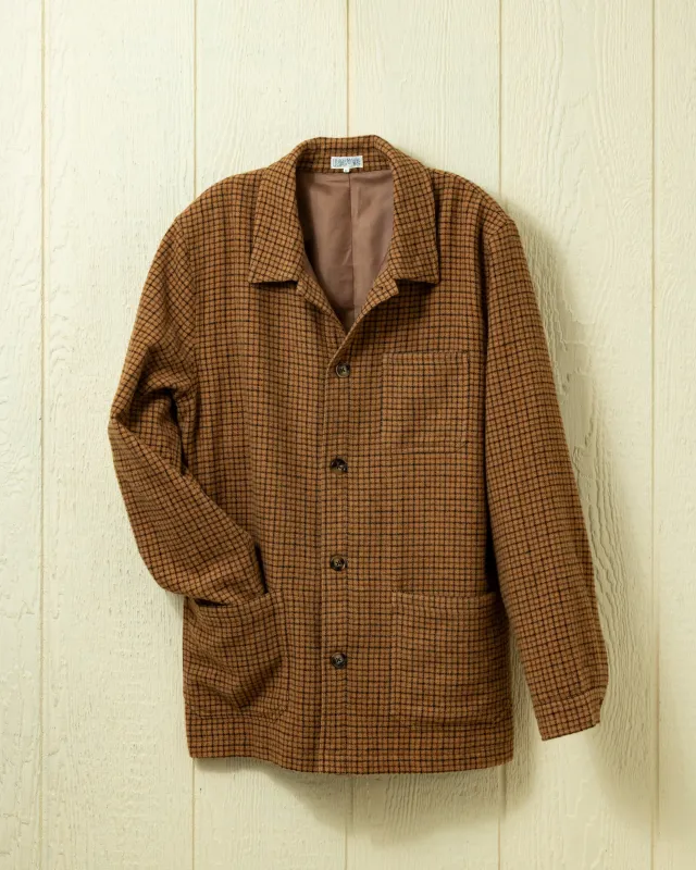 (PRE-ORDER) Lambswool French Workman's Jacket in Camel Tattersall sold by Quaker Marine Supply