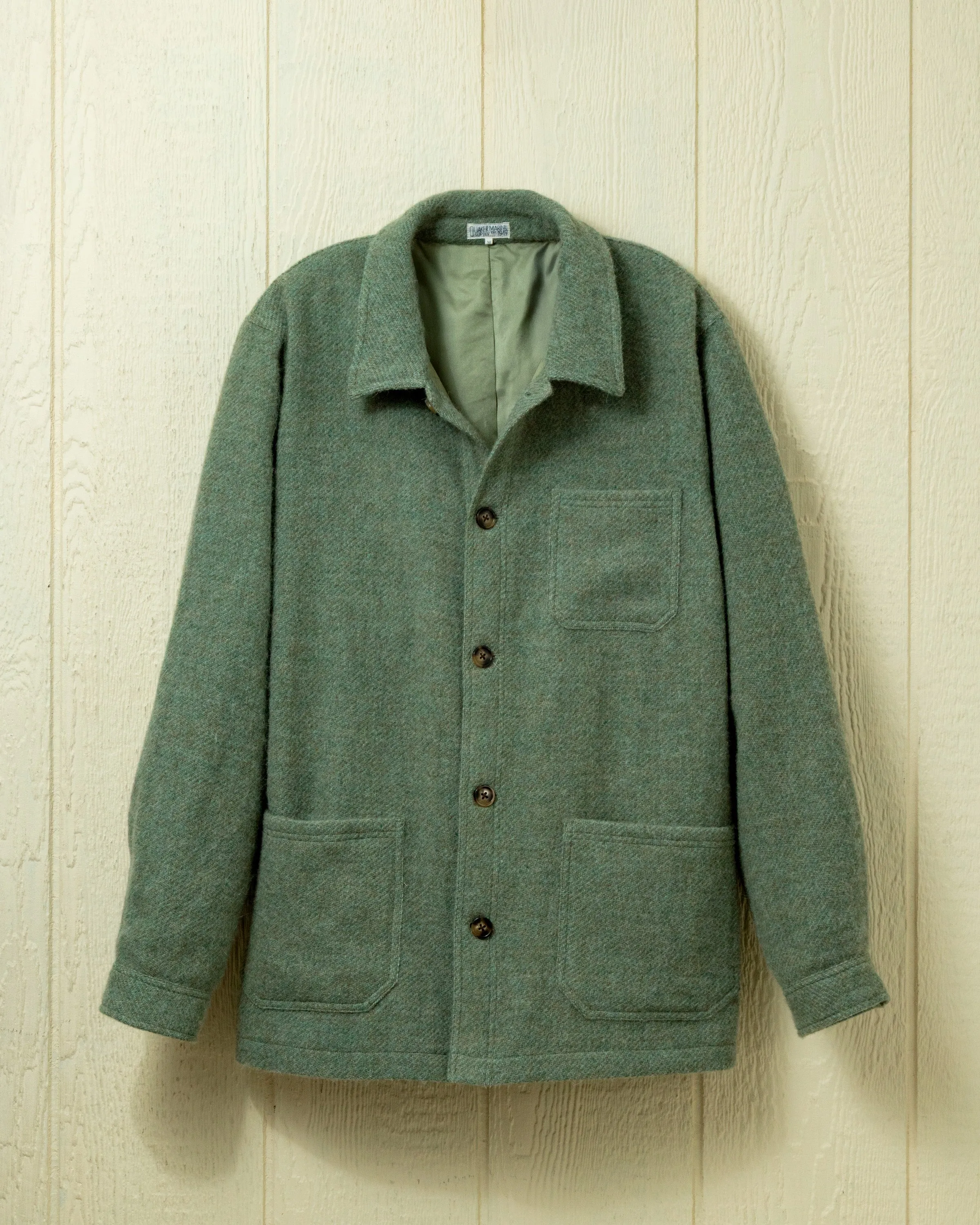 Shetland Wool French Workman's Jacket in Lovat Green sold by Quaker Marine Supply
