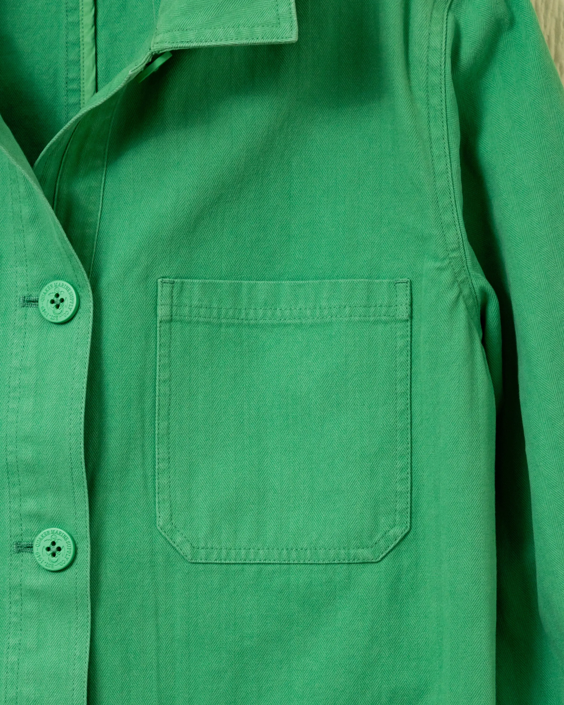 Women’s French Workman’s Jacket in Billiard Green Herringbone sold by Quaker Marine Supply product image thumbnail 2