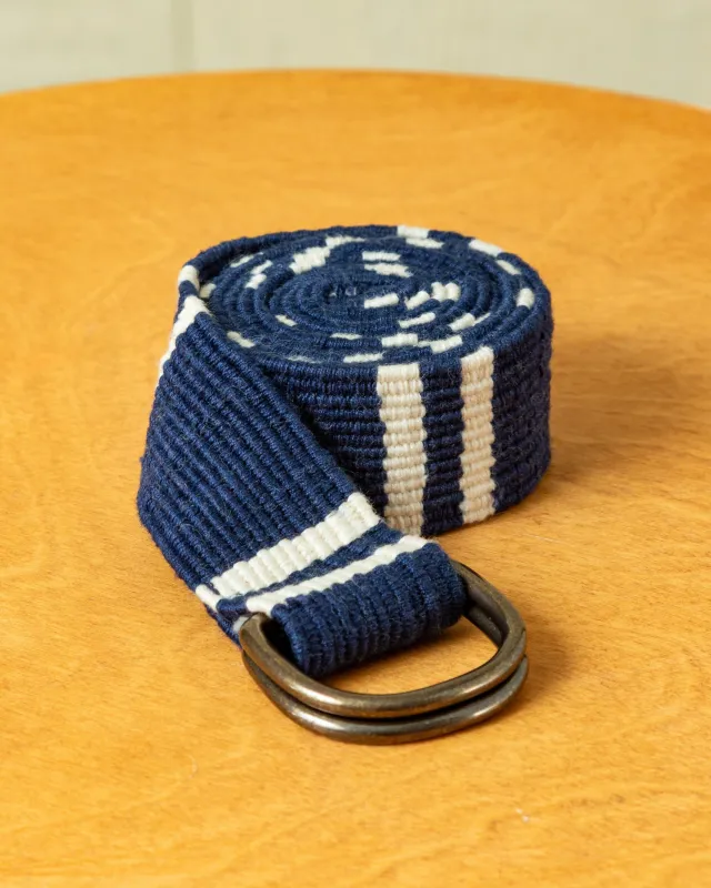 D-Ring Belt in Navy/Cream Regimental Stripe sold by Quaker Marine Supply