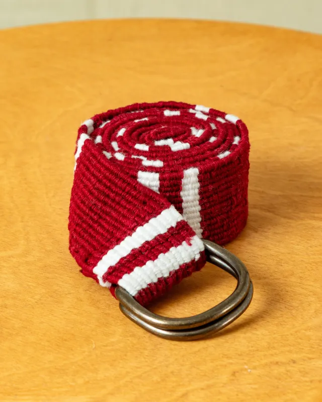 D-Ring Belt in Oxblood/Cream Regimental Stripe sold by Quaker Marine Supply