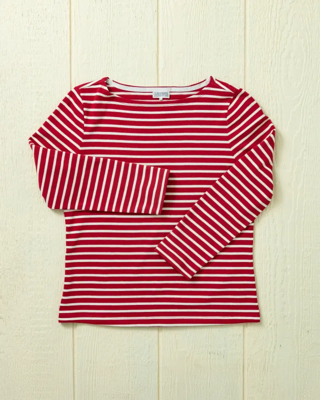 Women’s Breton Stripe Boatneck Tee in Red/Off White sold by Quaker Marine Supply