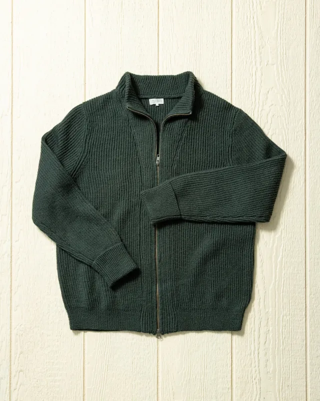 Merino Falmouth Zip Sweater in Hunter Green sold by Quaker Marine Supply