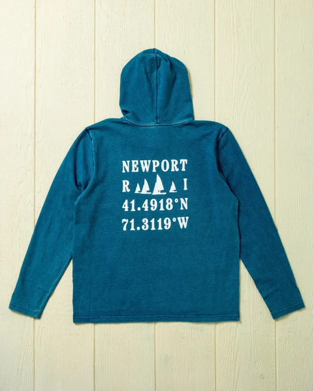 Newport Wharf Hoodie in Washed Indigo sold by Quaker Marine Supply