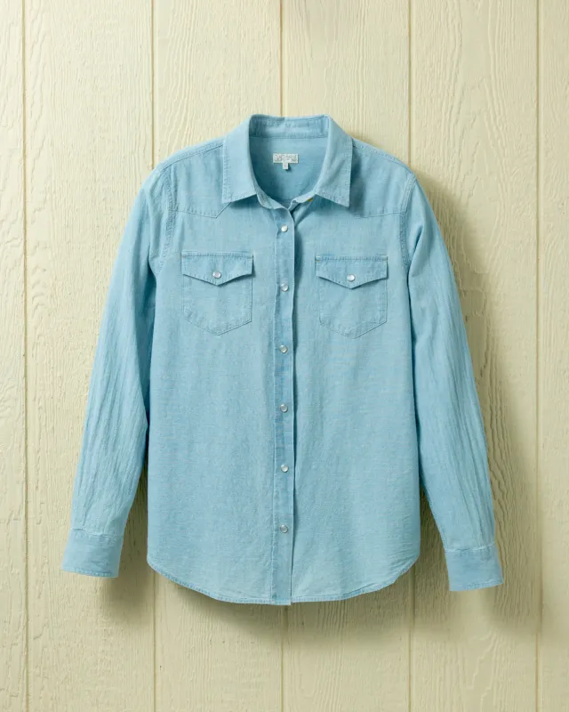 Women's Western Shirt in Chambray sold by Quaker Marine Supply