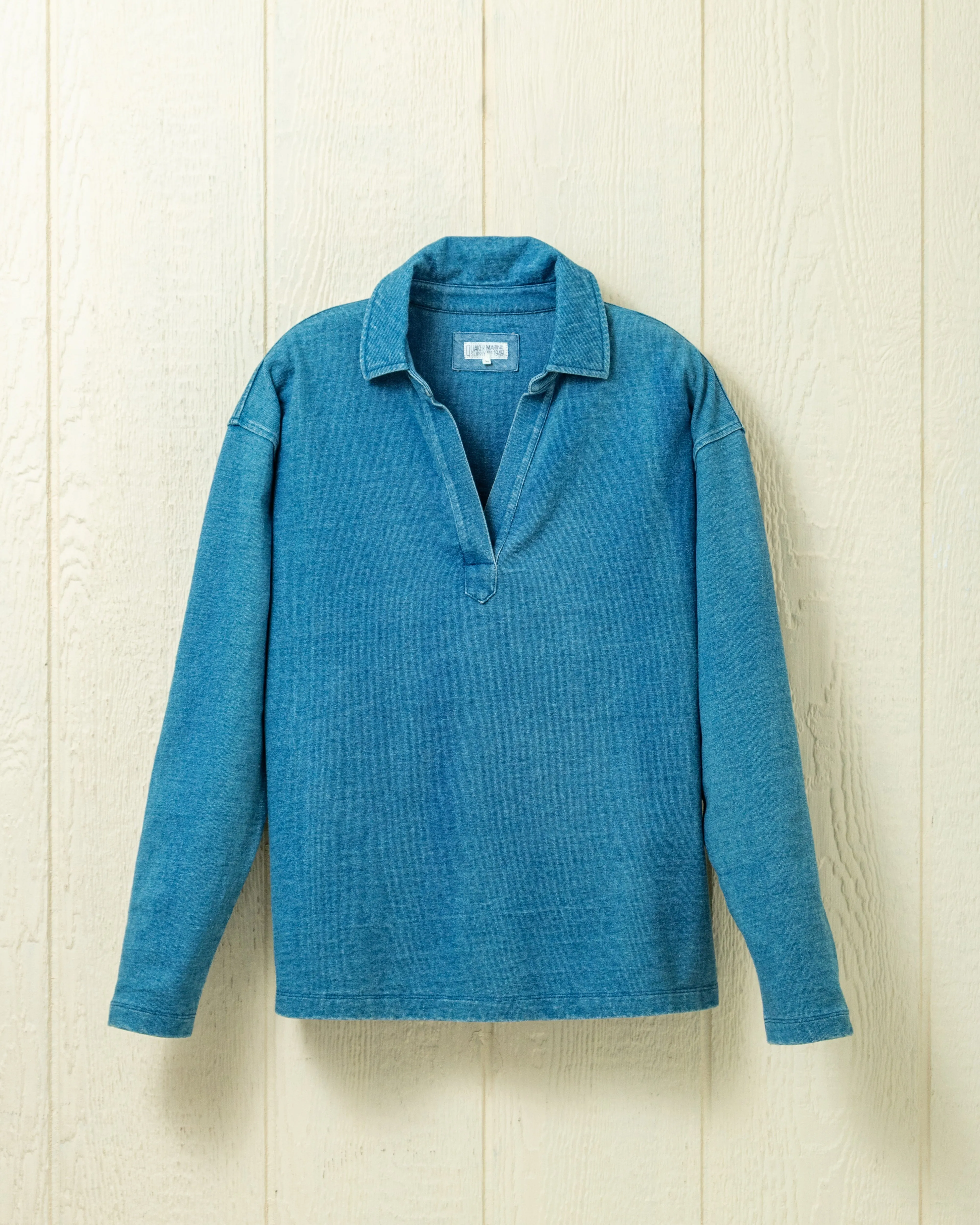 Indigo Inlet Pullover in Washed Indigo Jersey sold by Quaker Marine Supply