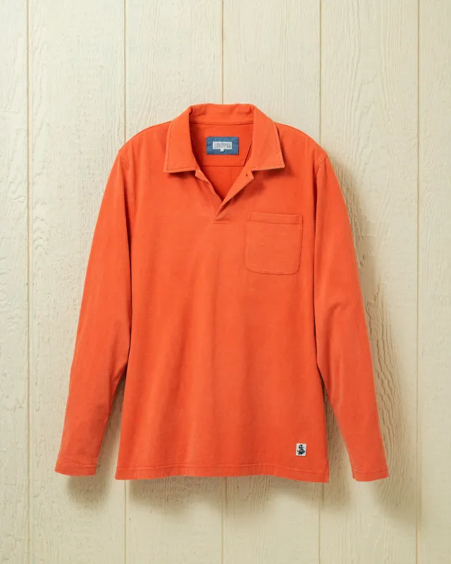 Long Sleeve Salt Washed Polo in Burnt Orange made by Quaker Marine Supply