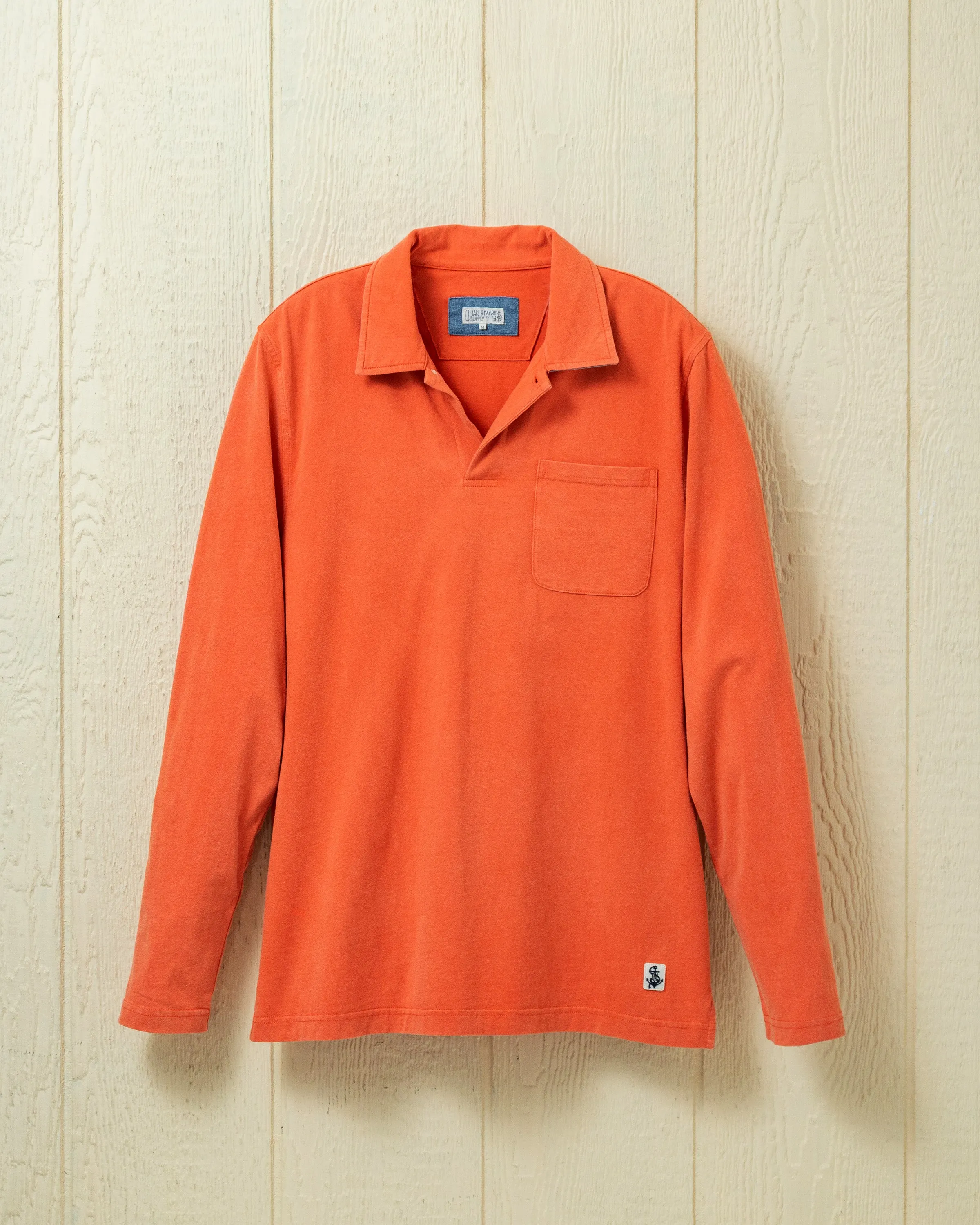Long Sleeve Salt Washed Polo in Burnt Orange sold by Quaker Marine Supply
