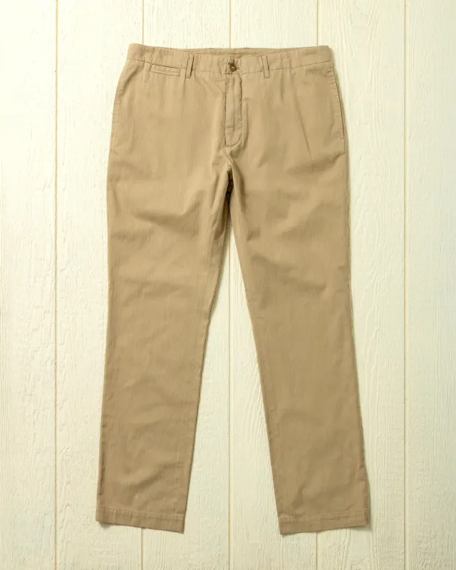 Garment Dyed Camden Pant in Khaki Herringbone Twill made by Quaker Marine Supply