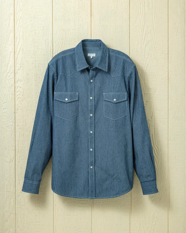Western Shirt in Denim Blue Hickory Stripe sold by Quaker Marine Supply