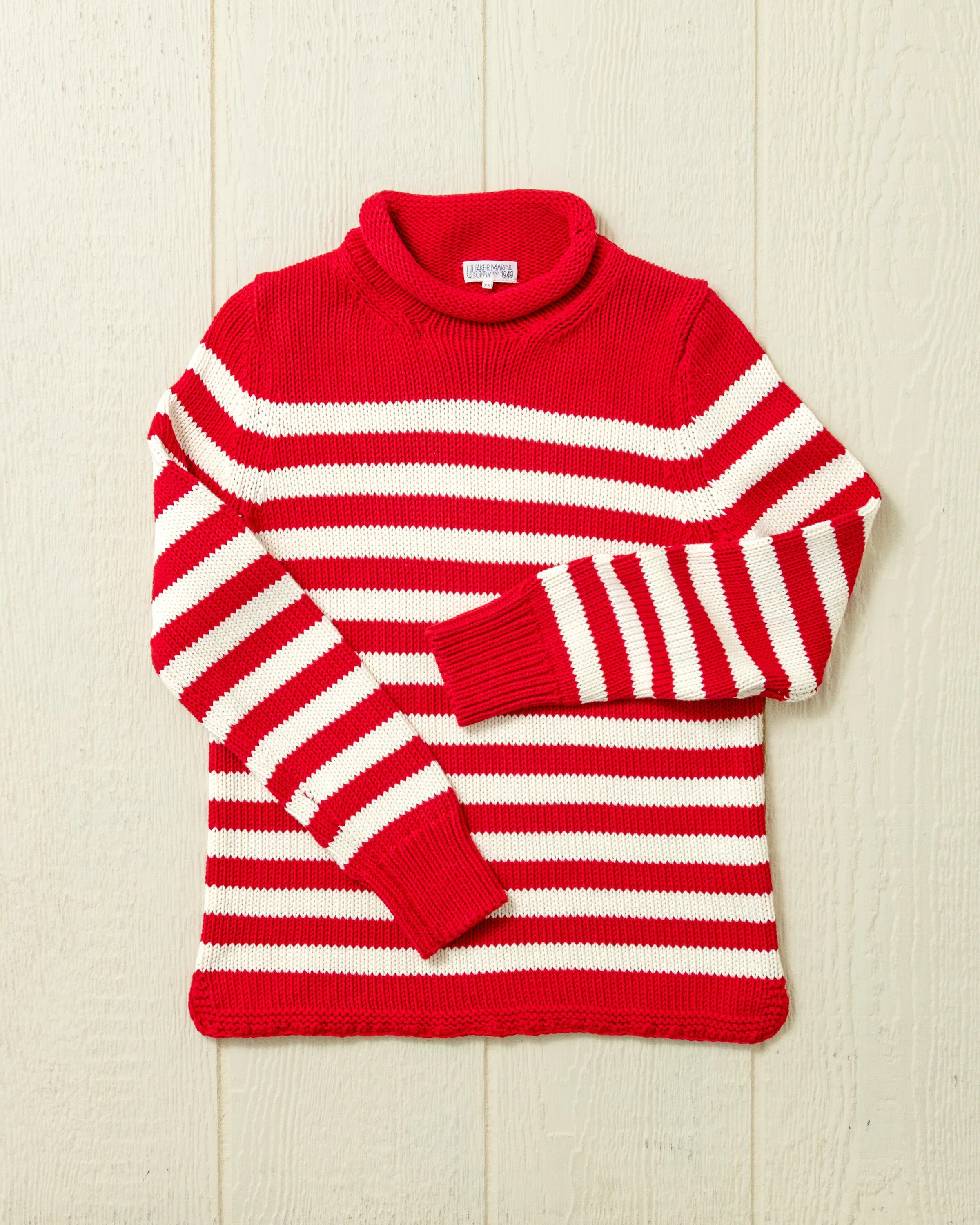 Women's Breton Stripe Fisherman's Sweater in Red/Egret sold by Quaker Marine Supply product image thumbnail 3