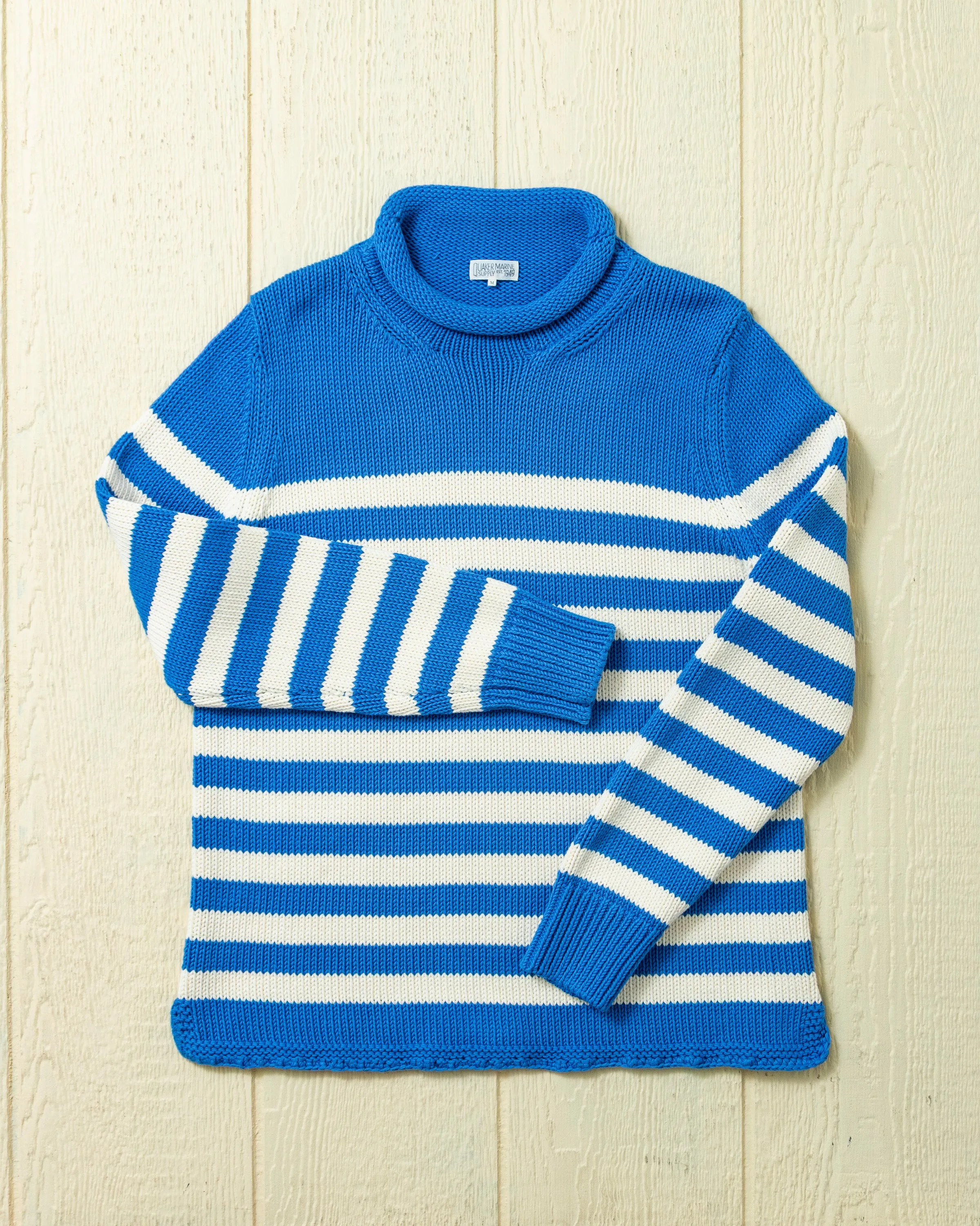 Breton Stripe Fisherman's Sweater in Cerulean/Egret sold by Quaker Marine Supply product image thumbnail 2