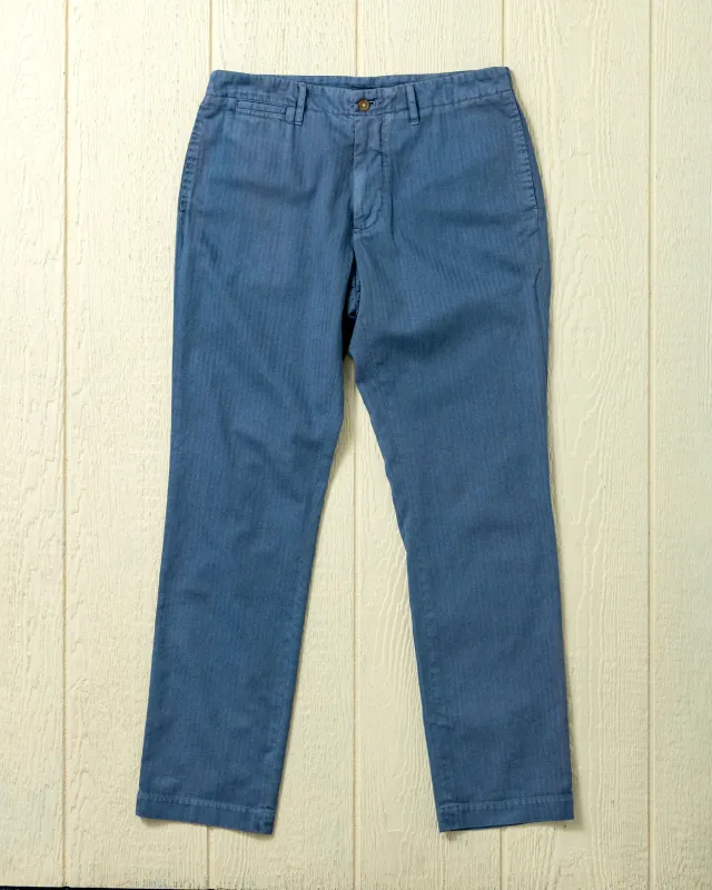 Garment Dyed Camden Pant in Weathered Navy Herringbone Twill sold by Quaker Marine Supply