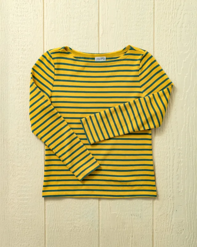 Women’s Breton Stripe Boatneck Tee in Lemon/Lime made by Quaker Marine Supply