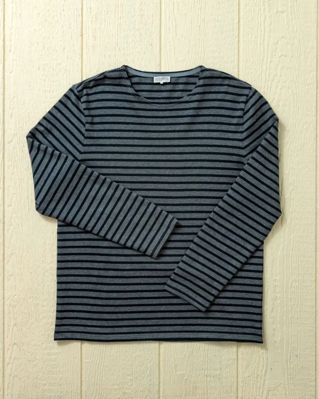 Men's Breton Stripe Boatneck Tee In Heather Grey/Navy made by Quaker Marine Supply