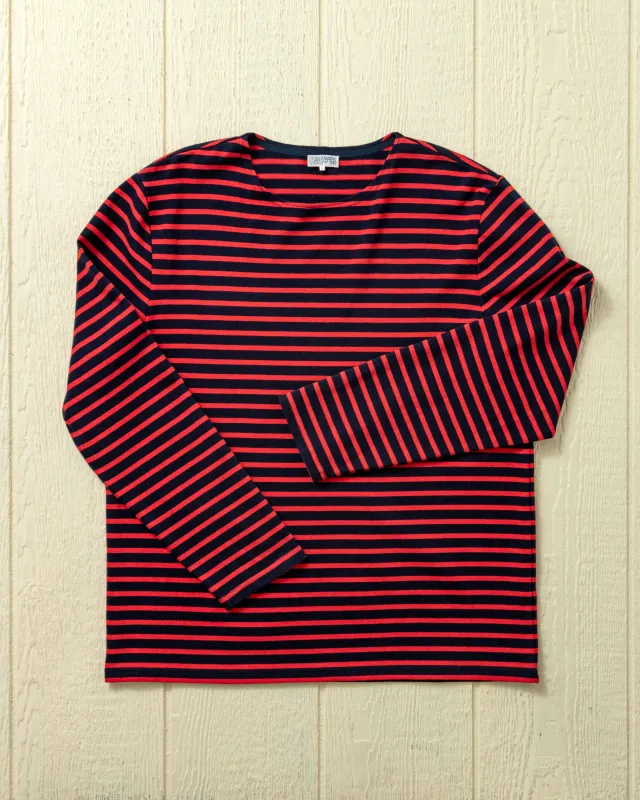 Men's Breton Stripe Boatneck Tee In Navy/Red made by Quaker Marine Supply