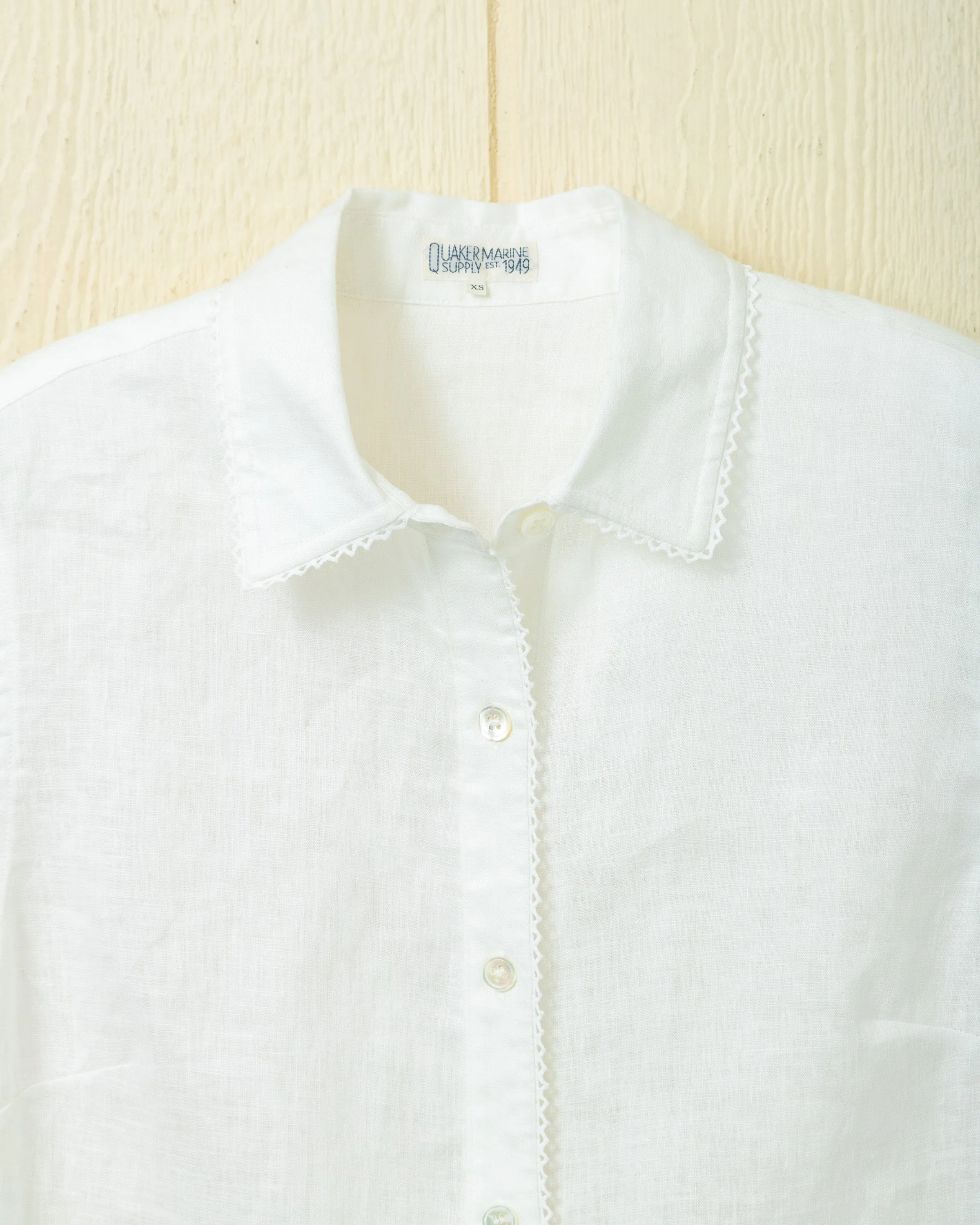 Cornwall Crochet-Edge Linen Blouse in White sold by Quaker Marine Supply product image thumbnail 3
