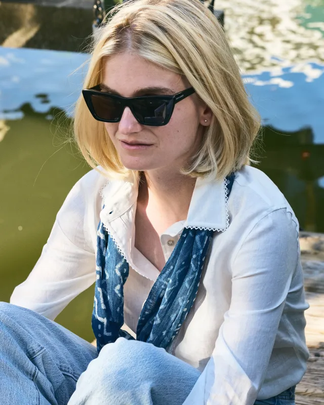 Cornwall Crochet-Edge Linen Blouse in White made by Quaker Marine Supply