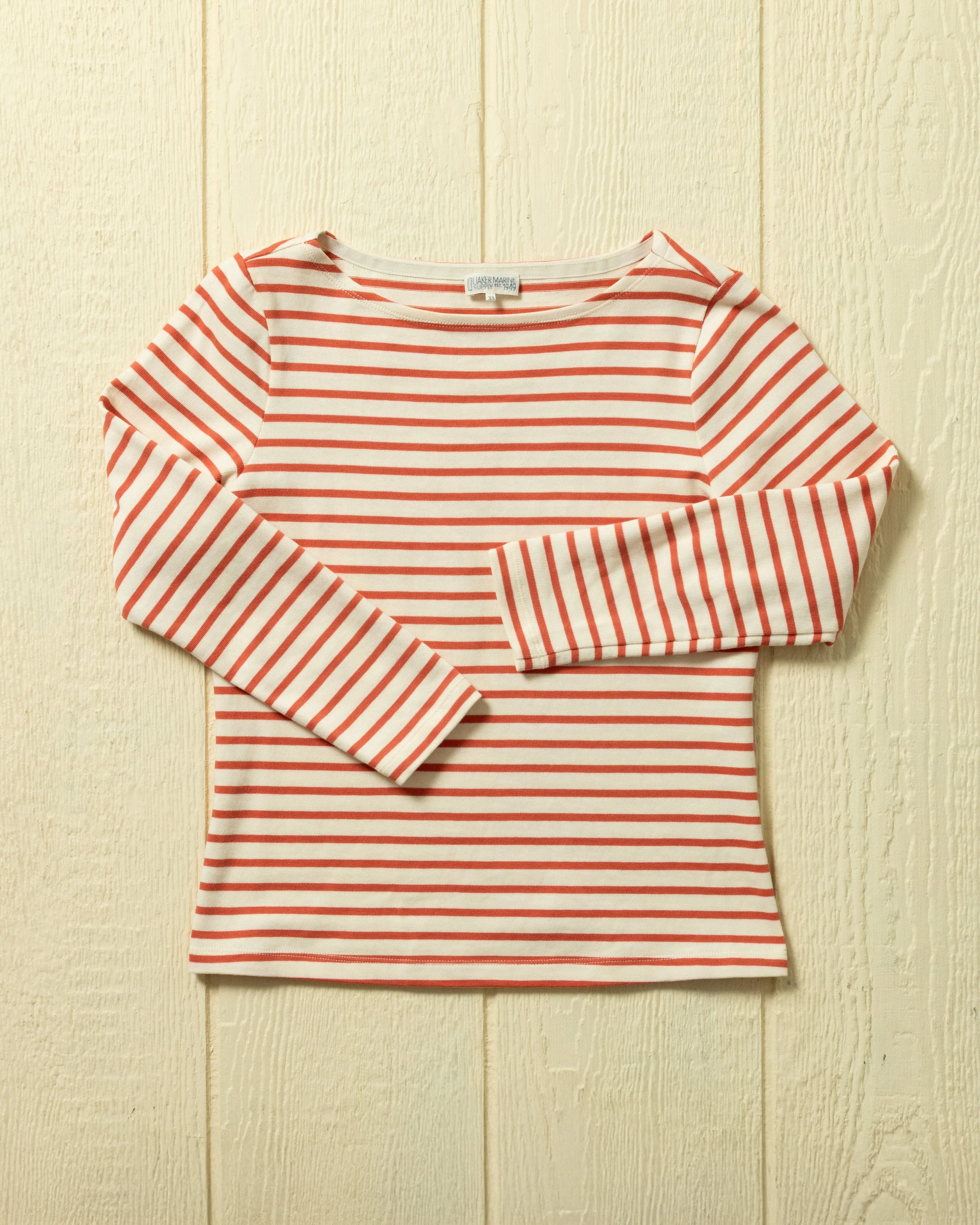 Women’s Breton Stripe Boatneck Tee in Off White/Papaya sold by Quaker Marine Supply product image thumbnail 2