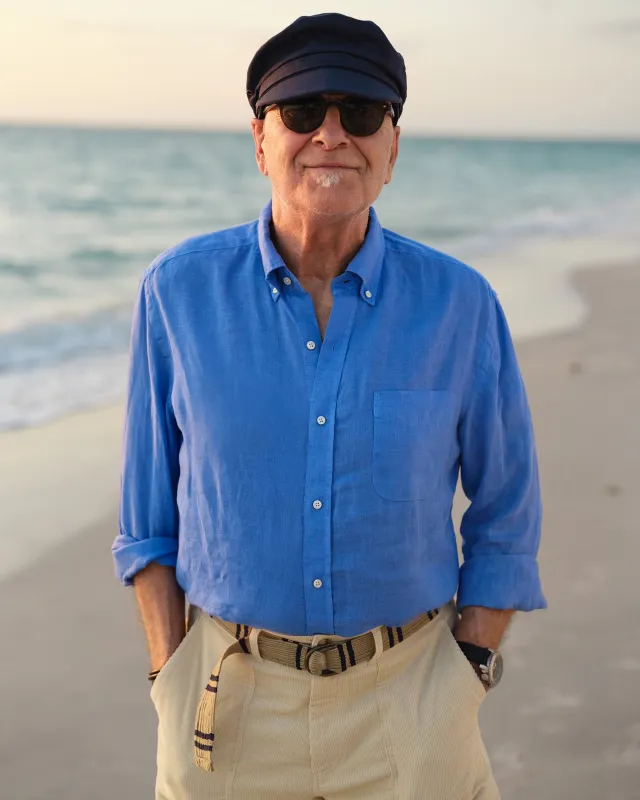 Garment Dyed Linen Shirt in French Blue made by Quaker Marine Supply