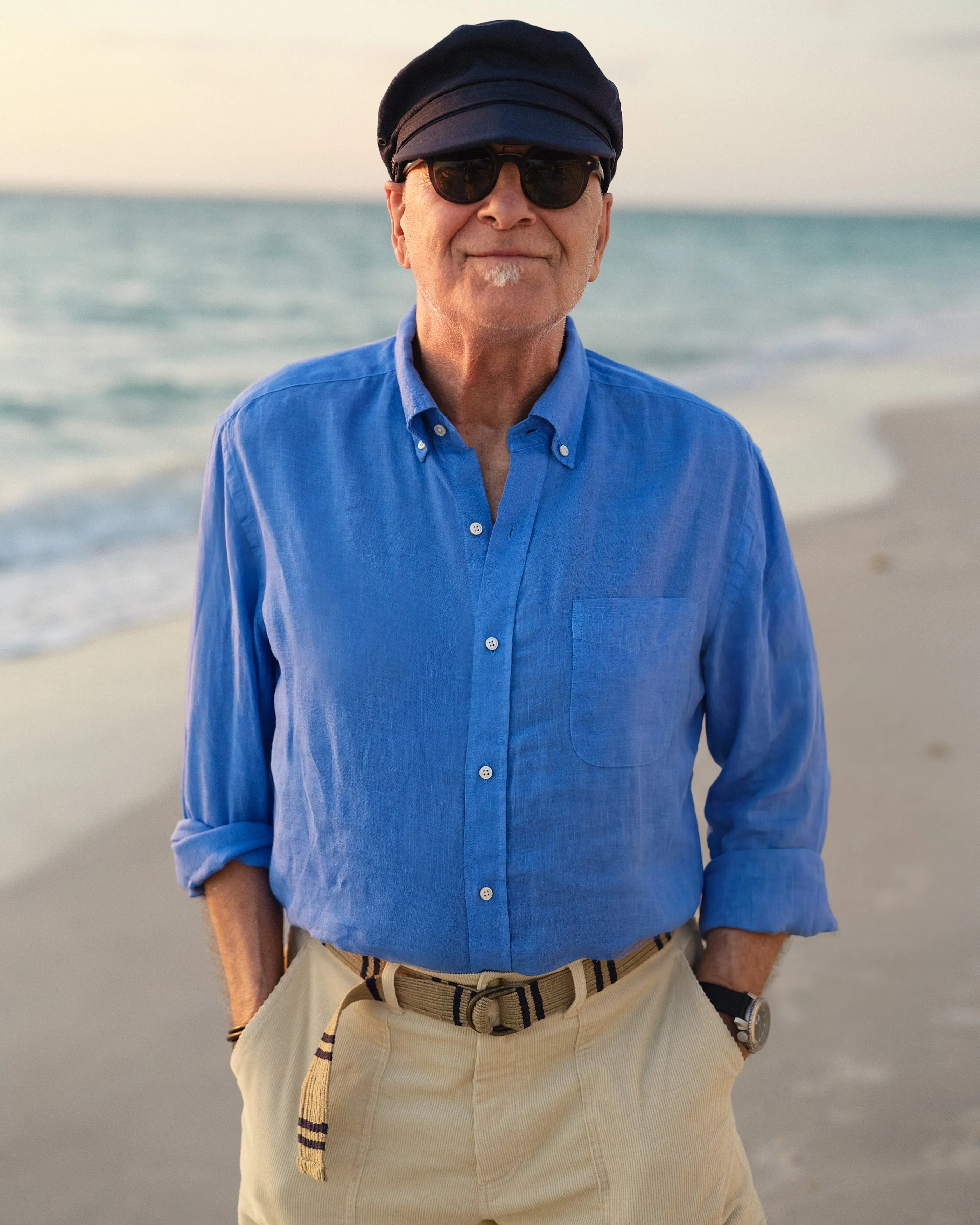 Garment Dyed Linen Shirt in French Blue sold by Quaker Marine Supply