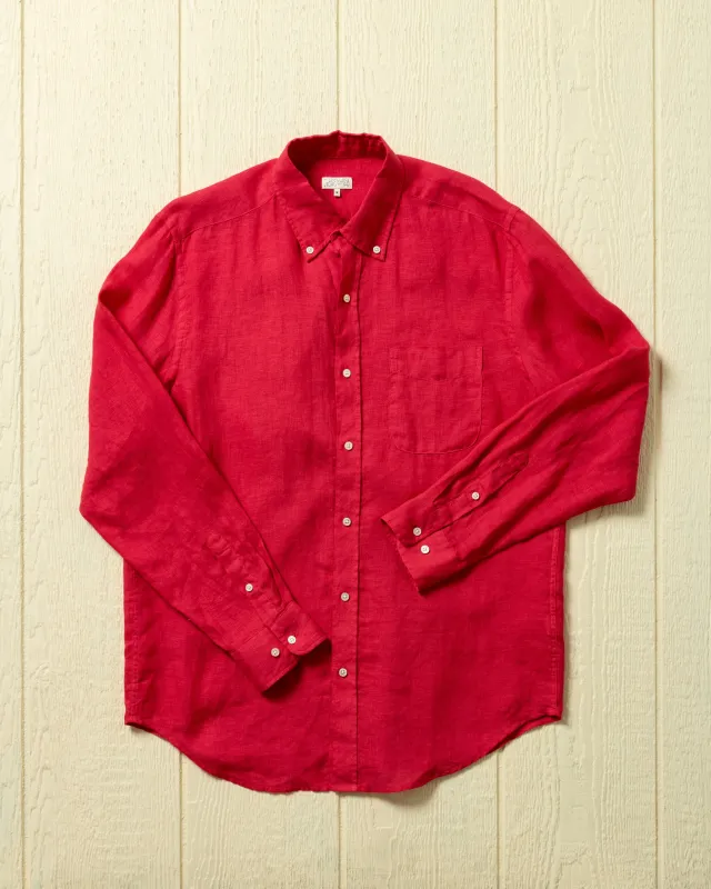 Garment Dyed Linen Shirt in Crimson made by Quaker Marine Supply