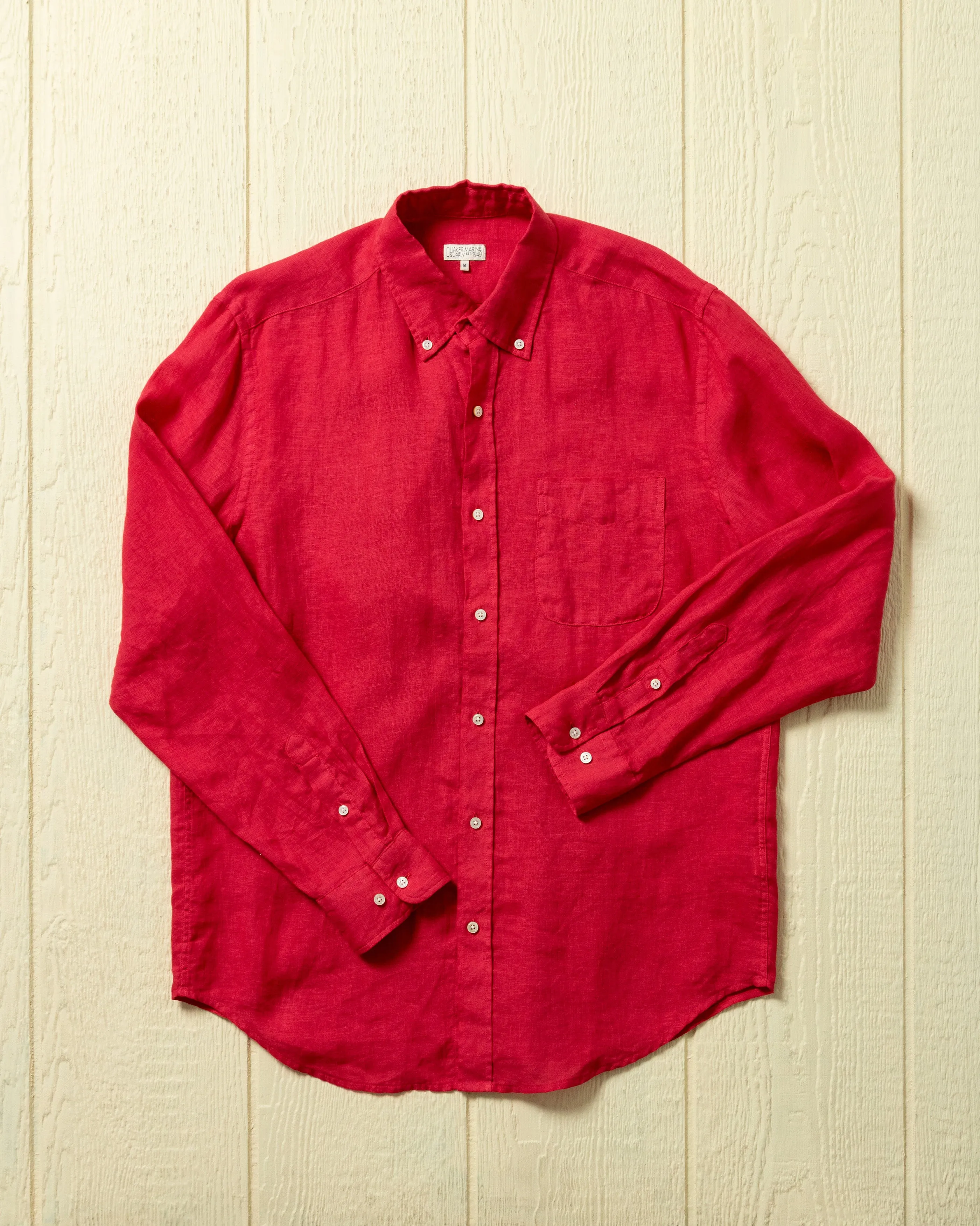 Garment Dyed Linen Shirt in Crimson sold by Quaker Marine Supply