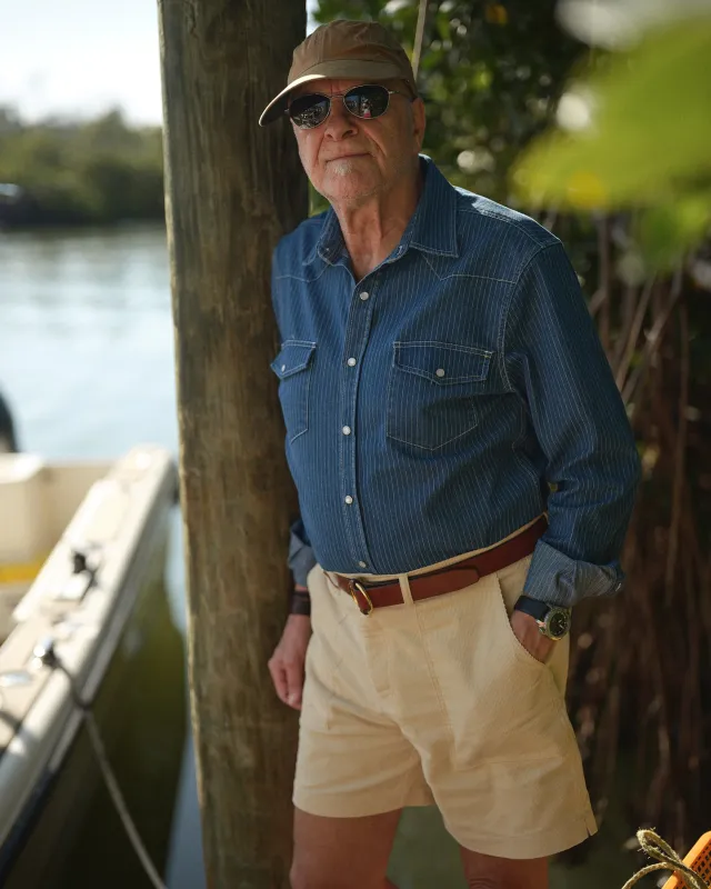 Western Shirt in Denim Pencil Stripe made by Quaker Marine Supply