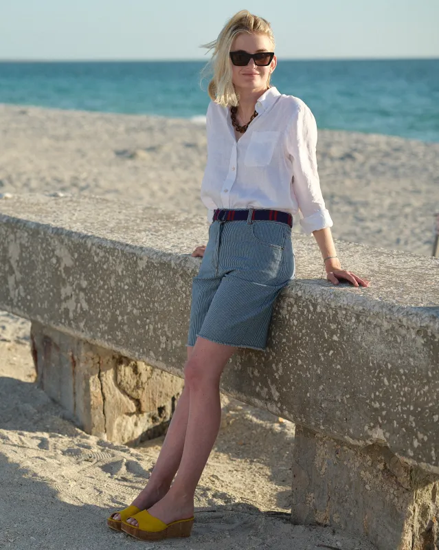 Women's Linen Shirt in Classic White made by Quaker Marine Supply