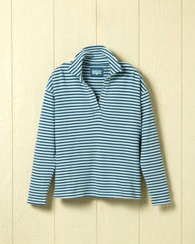 Indigo Inlet Pullover in Blue/White Textured Knit made by Quaker Marine Supply