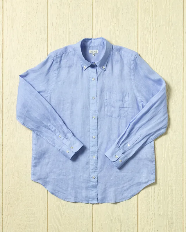 Women's Garment Dyed Linen Shirt in Lagoon made by Quaker Marine Supply