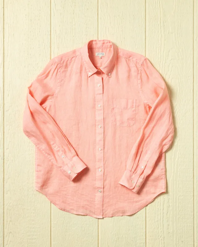 Women's Garment Dyed Linen Shirt in Melon made by Quaker Marine Supply