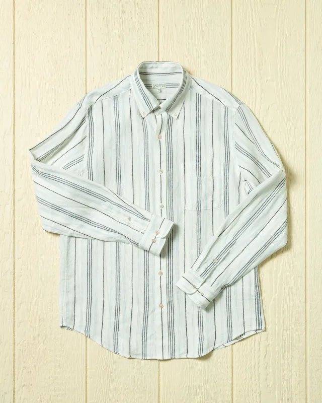 Cotton Linen Variable Stripe Shirt in Atlantic Blue made by Quaker Marine Supply