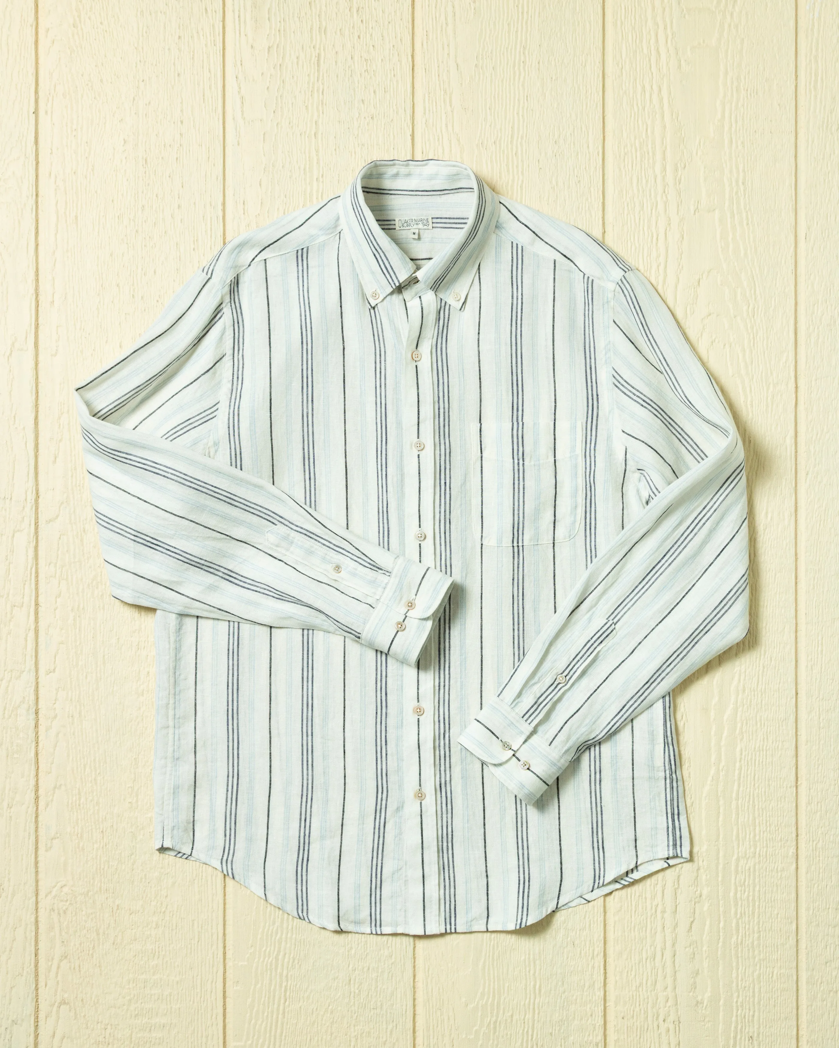 Cotton Linen Variable Stripe Shirt in Atlantic Blue sold by Quaker Marine Supply