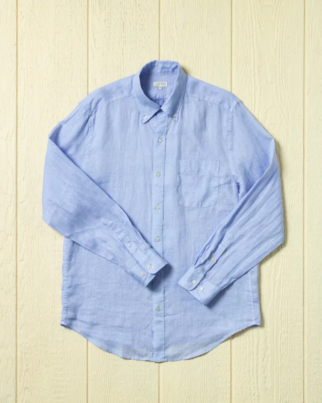 Garment Dyed Linen Shirt in Lagoon made by Quaker Marine Supply